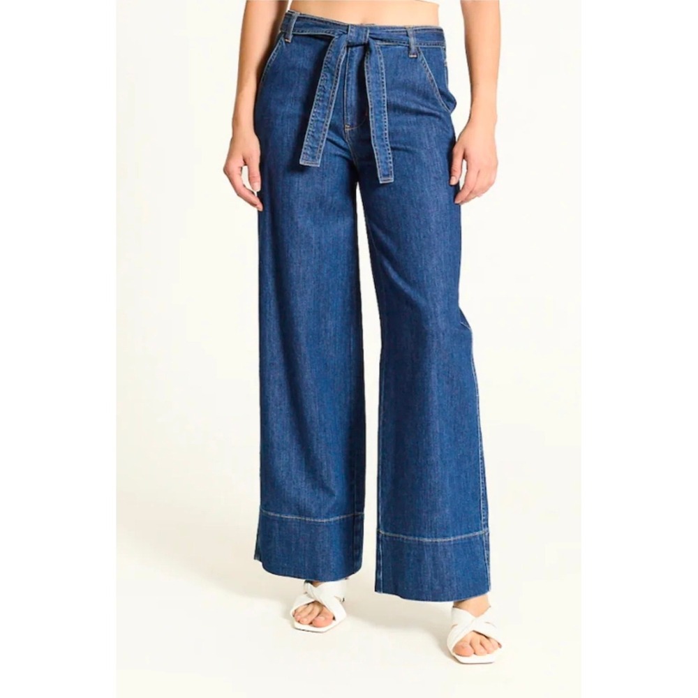 OAT New York Jeans 8‎ Wide Leg Tie Waist Dark Wash